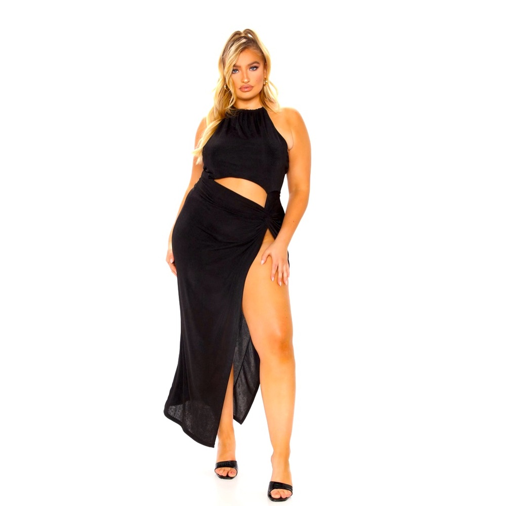 Black Dress with high split (New)